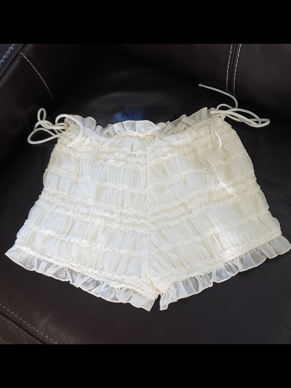 Princess Polly Cream Ruffled High Waist Shorts